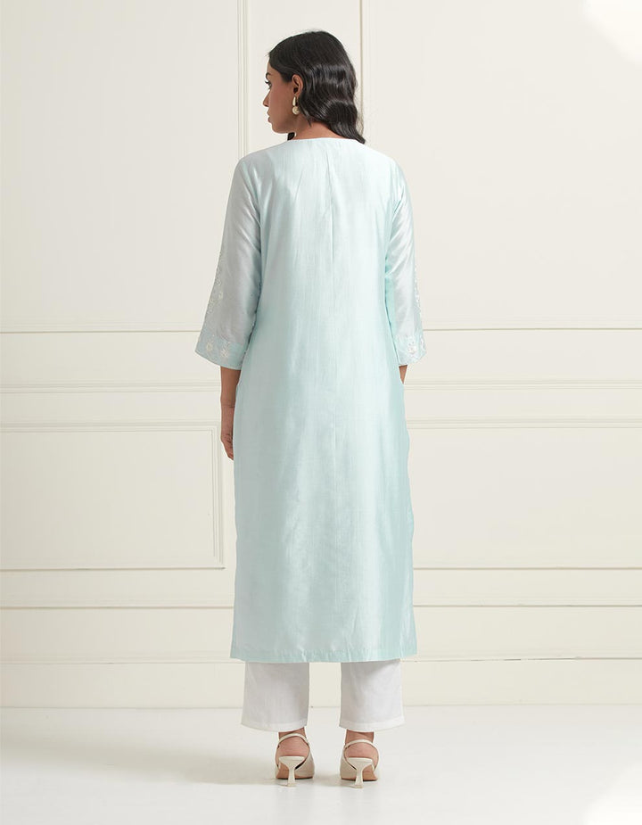 Powder blue embroidered chanderi silk kurta with pants