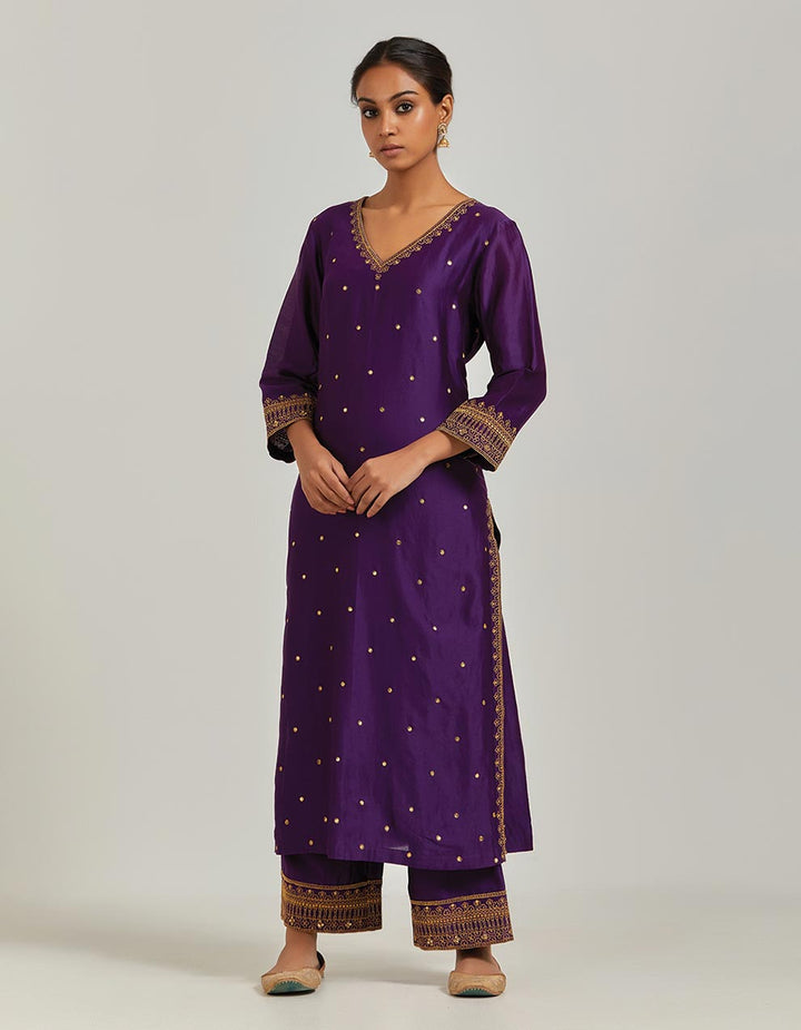 Purple Chanderi Silk Embroidered Kurta