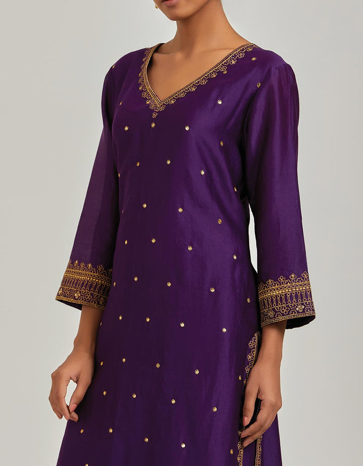 Purple Chanderi Silk Embroidered Kurta