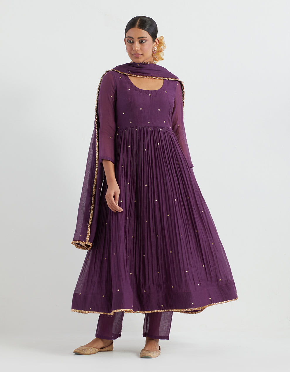 Purple Embroidered Chanderi Anarkali Suit Set 4XL / Purple
