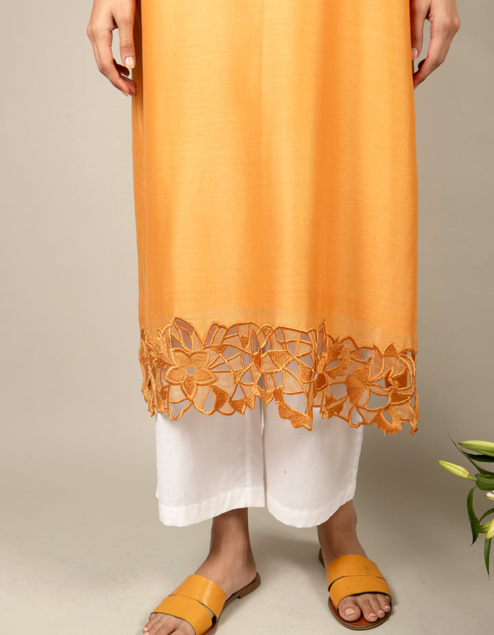 Orange chanderi silk straight-cut kurta