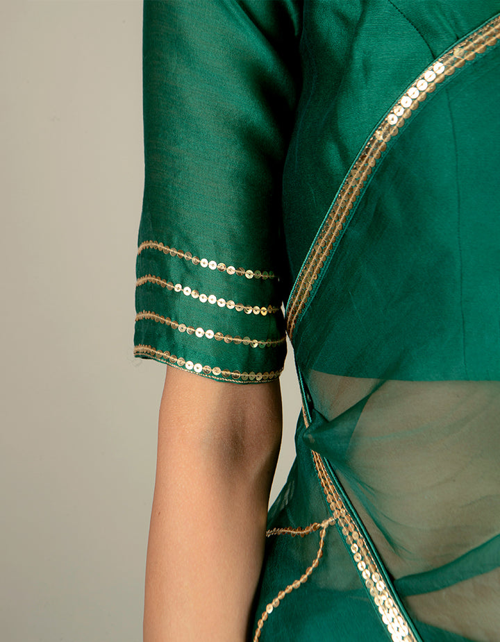 Buy-Green-chanderi-silk-embroidered-blouse-dress-for-women-in-India