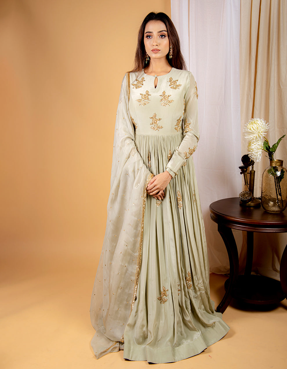 Buy-Green-floor-length-crepe-suit-with-dupatta-for-women-in-India