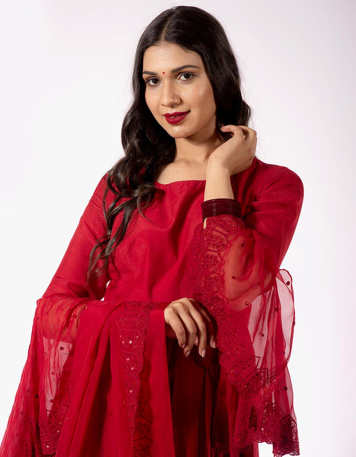 Buy-Red-scalloped-embroidered-tissue-dupatta-for-Women-in-India