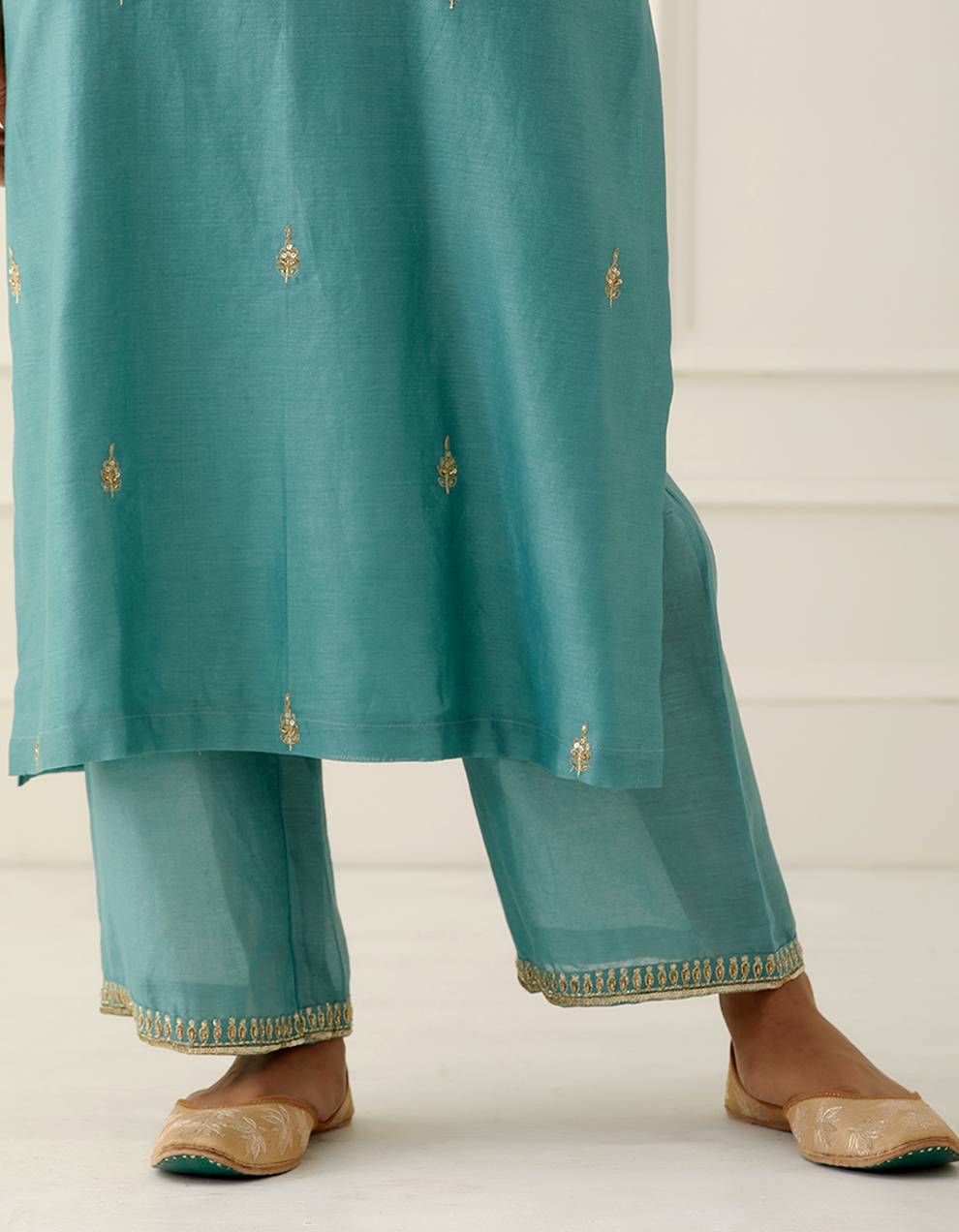 Sky Blue Embroidered Straight Pants