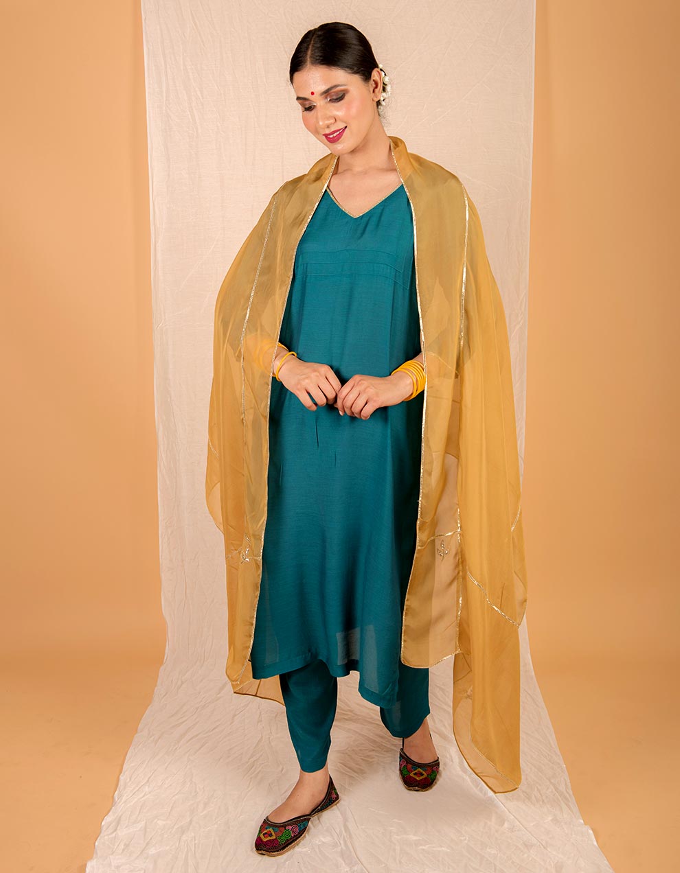 Buy-Teal-blue-straight-pants-dress-for-women-in-India