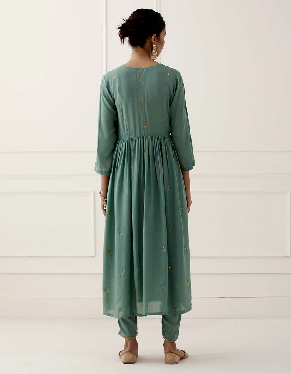 Light Green Embroidered Modal Cotton Kurta With Pants And Dupatta
