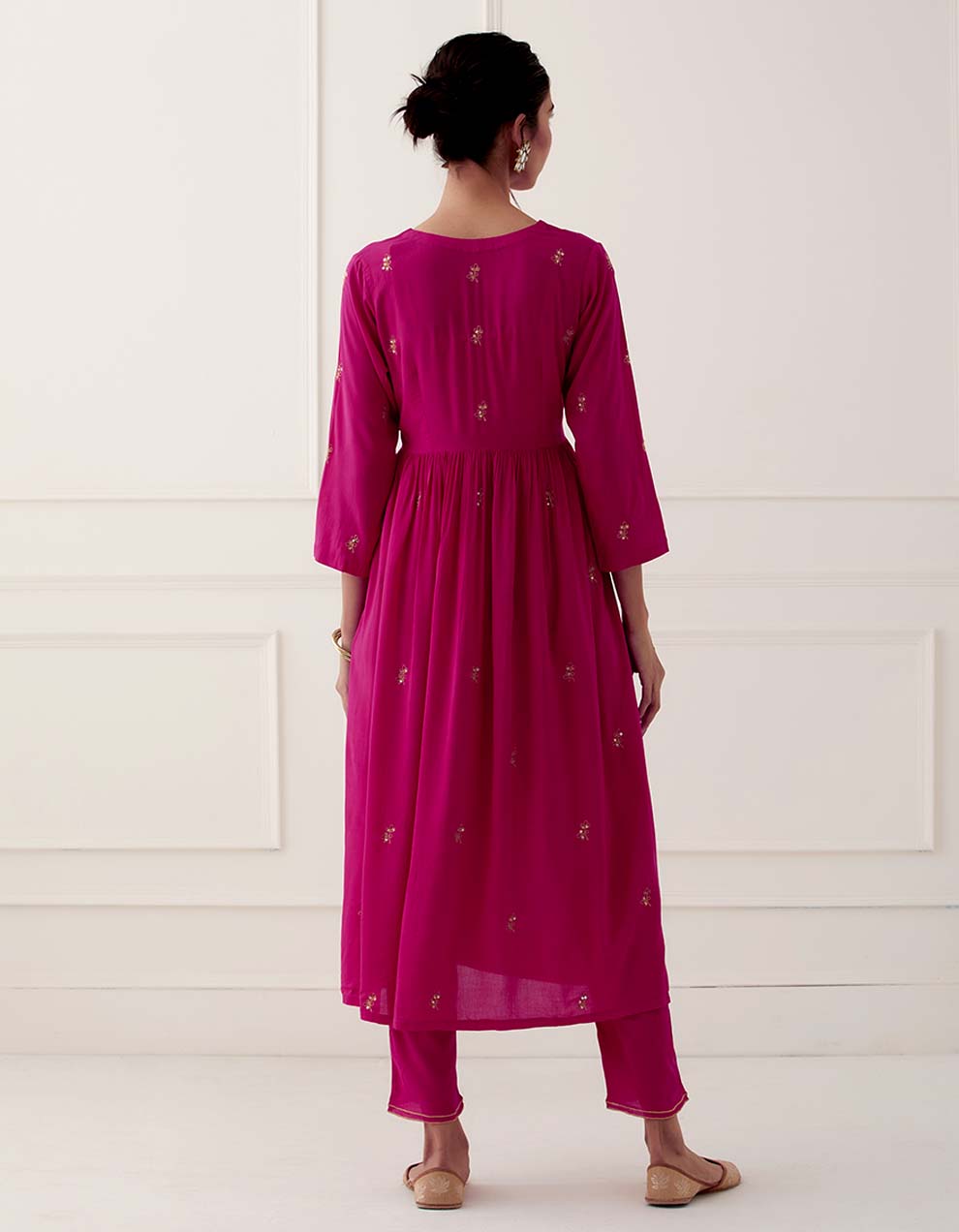 Magenta Embroidered Modal Cotton Pants