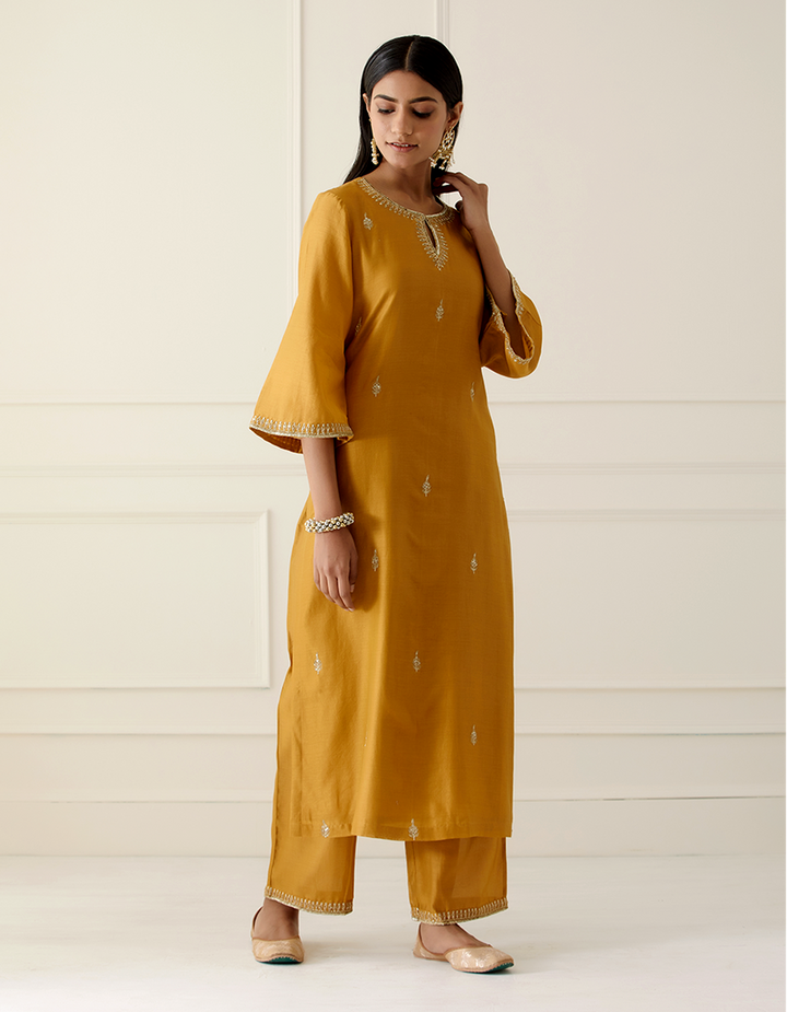 Mustard Embroidered Straight Pants