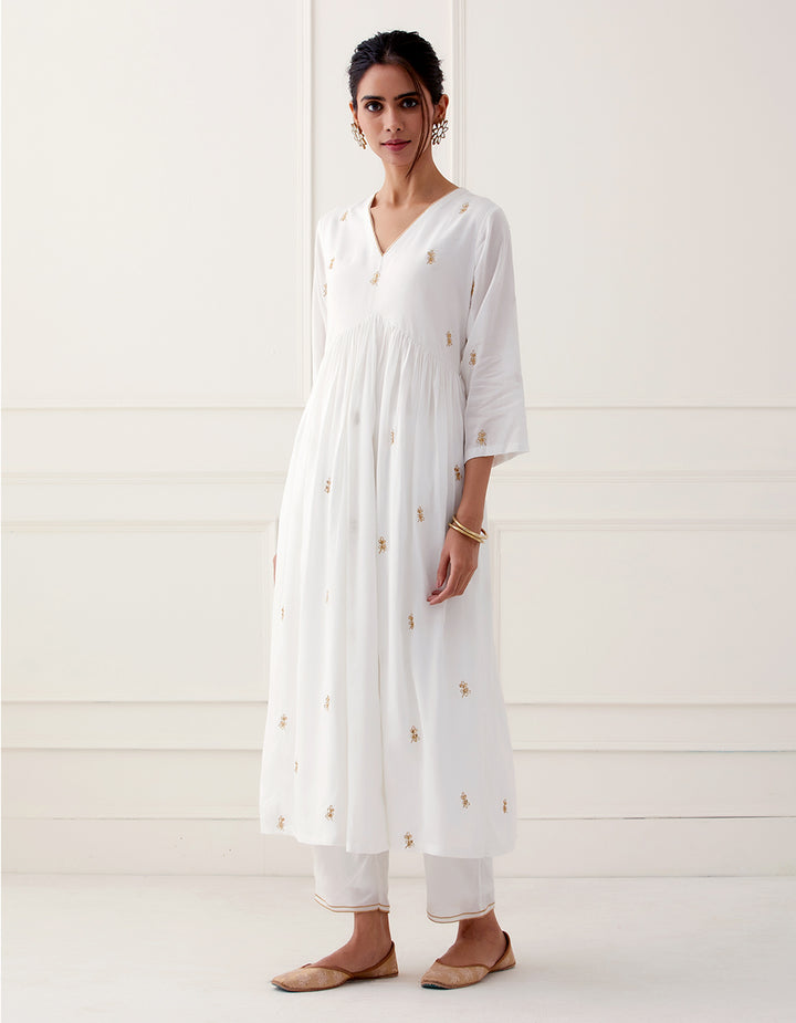 White Embroidered Modal Cotton Pants