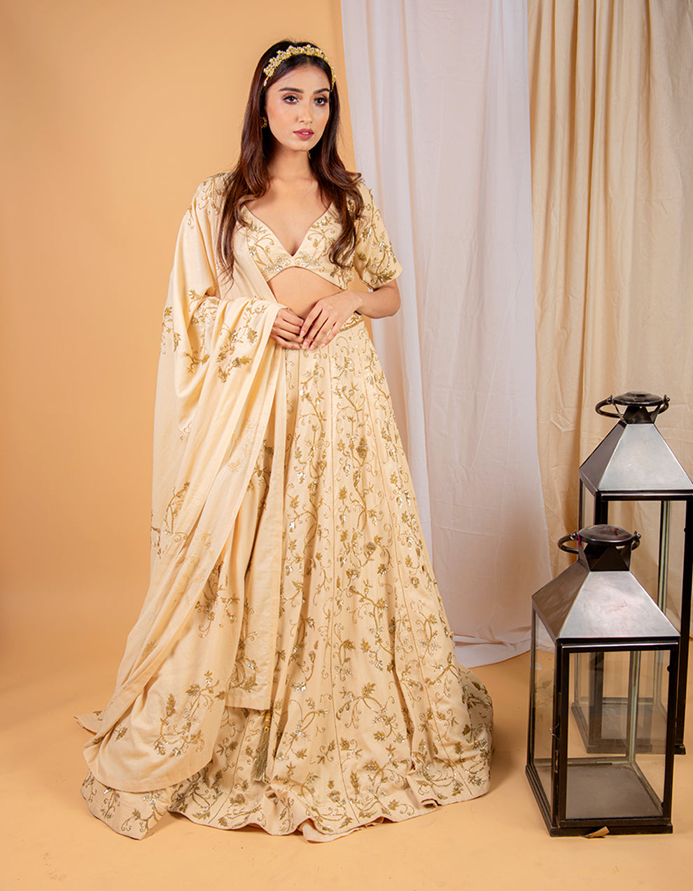 Ivory-cheese-cotton-embroidered-lehenga-with-dupatta