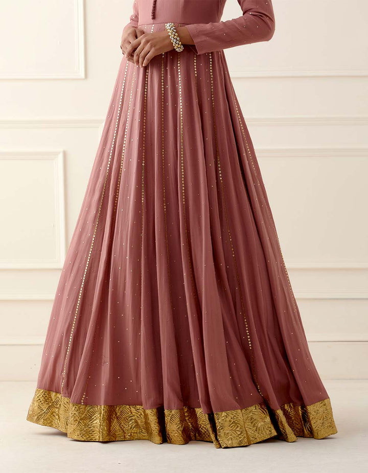Dust Pink Cheese Cotton Floor Length Anarkali With Dupatta