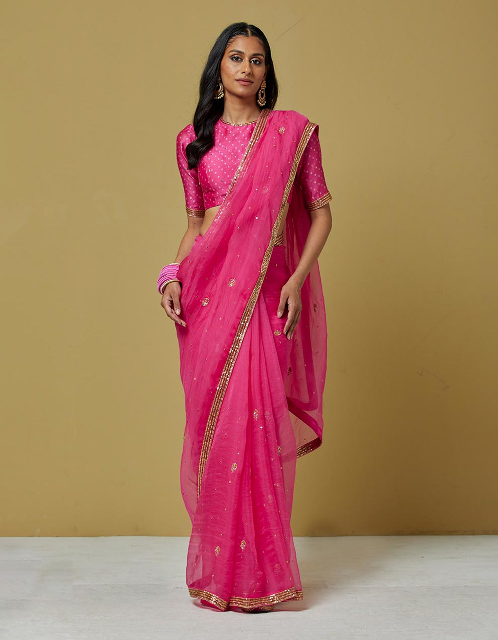 Pink Embroidered Printed Chanderi Blouse With Organza Saree And Satin –  Ikshita Choudhary