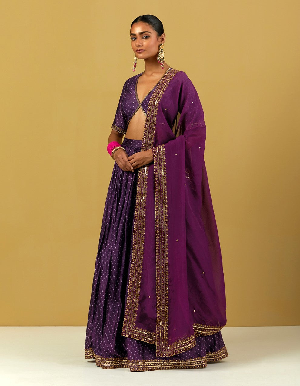 purple-hand-embroidered-printed-chanderi-silk-blouse-with-lehenga