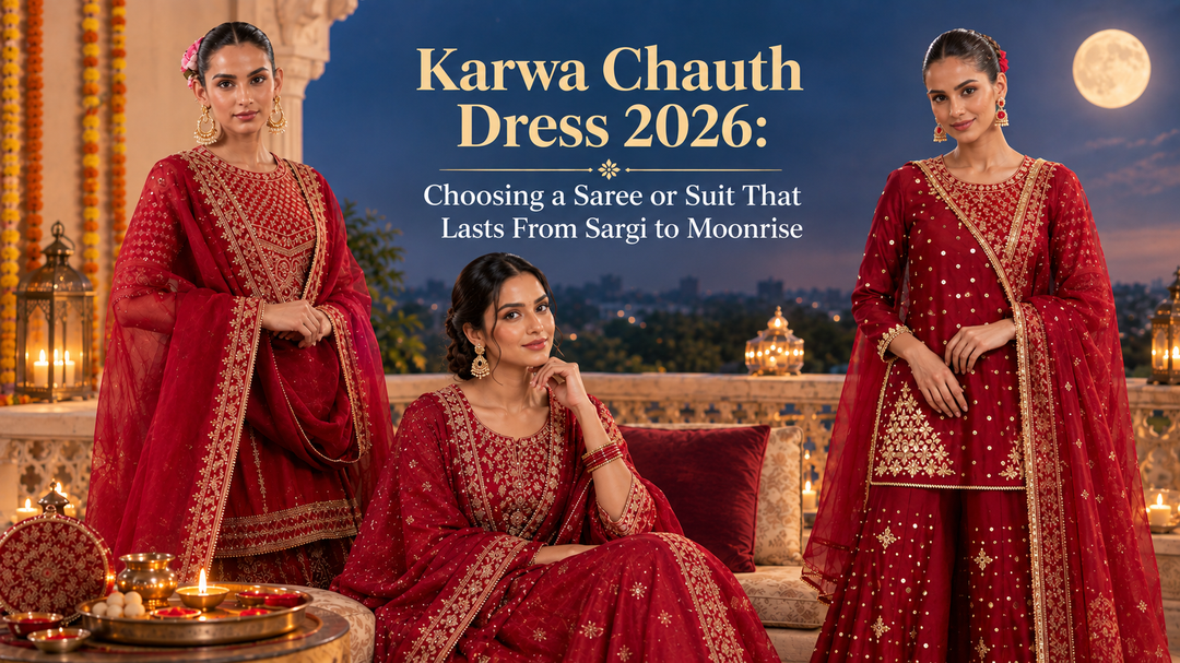 Karwa Chauth Dress 2026: Choosing a Saree or Suit That Lasts From Sargi to Moonrise