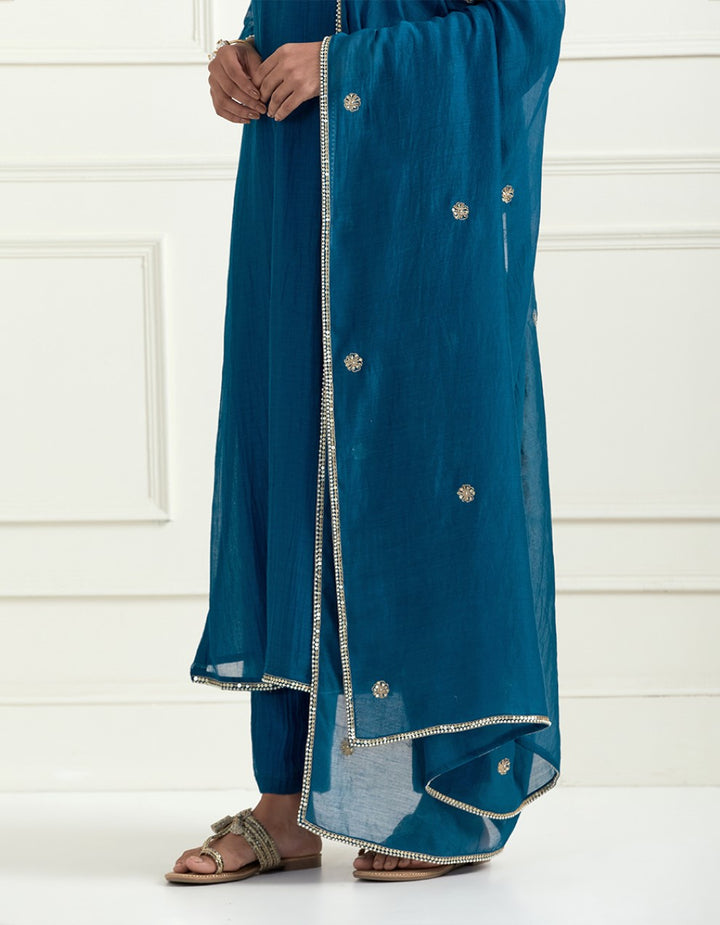 Navy blue hand embroidered kurta with pants and dupatta