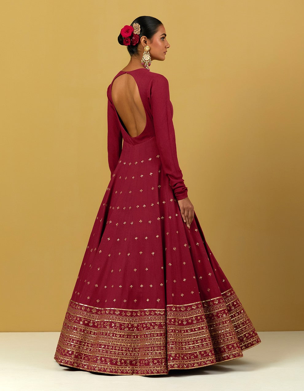 Maroon Hand Embroidered Matka Silk Suit And Dupatta