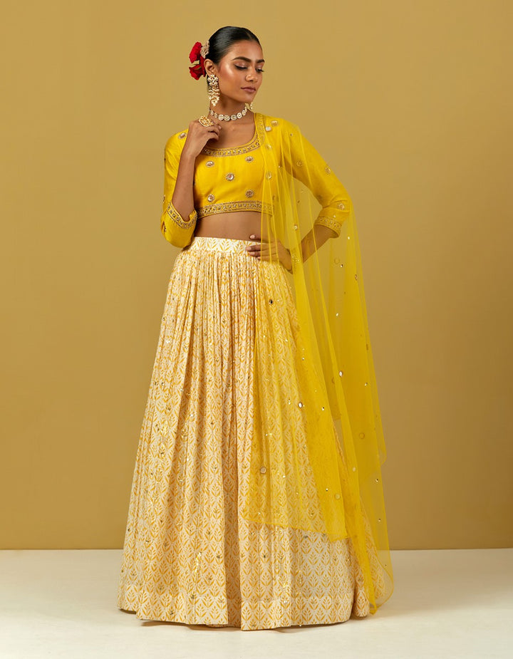 Yellow Hand Embroidered Chanderi Silk Top