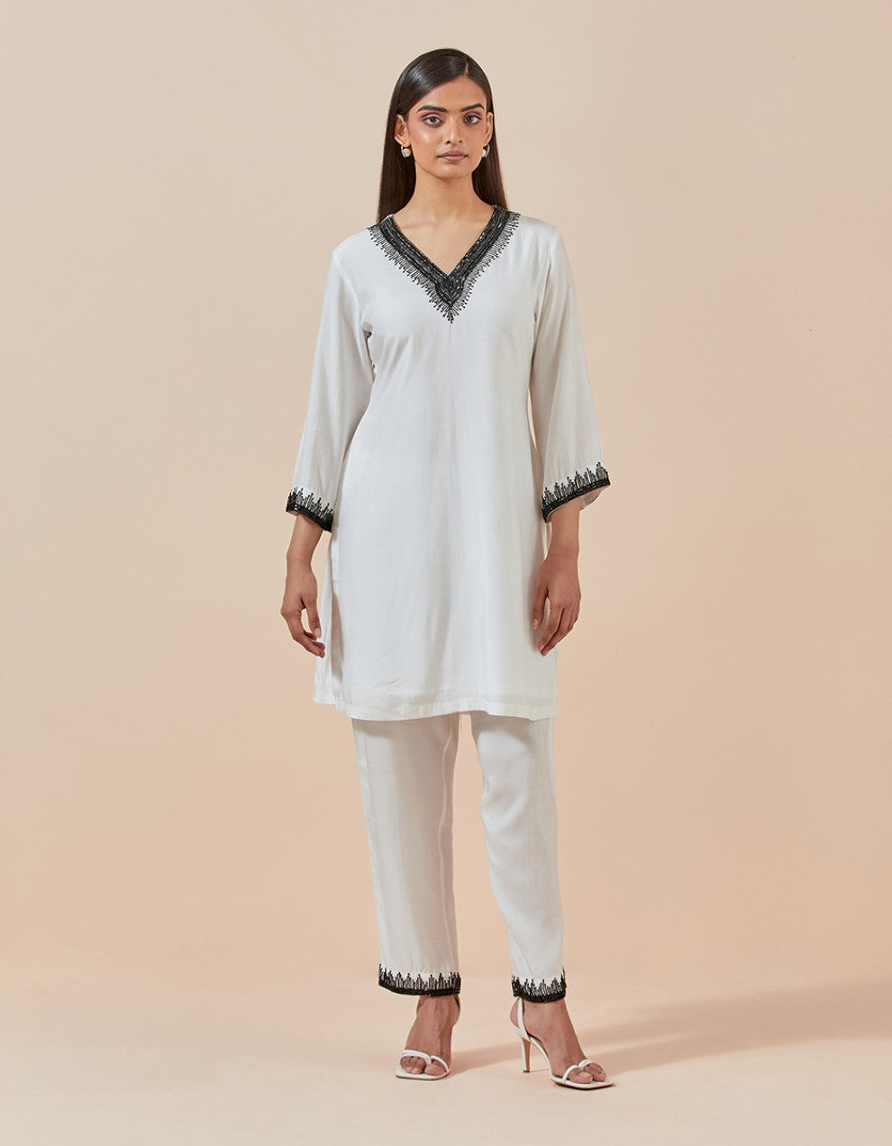 Black muslin cotton hand embroidered kurta with pants