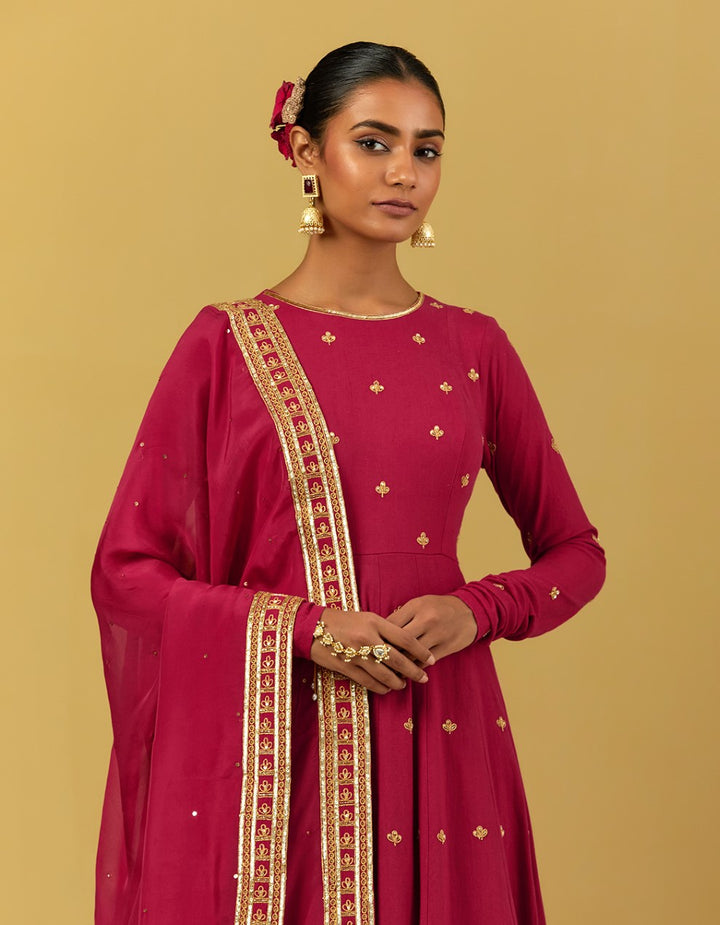 Maroon Hand Embroidered Cheese Cotton Suit And Dupatta