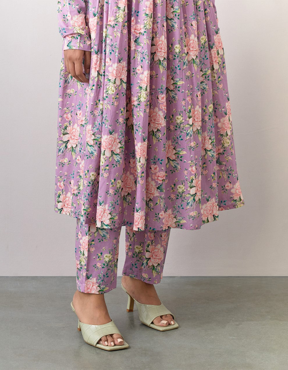 Lavender printed cotton kurta with pants