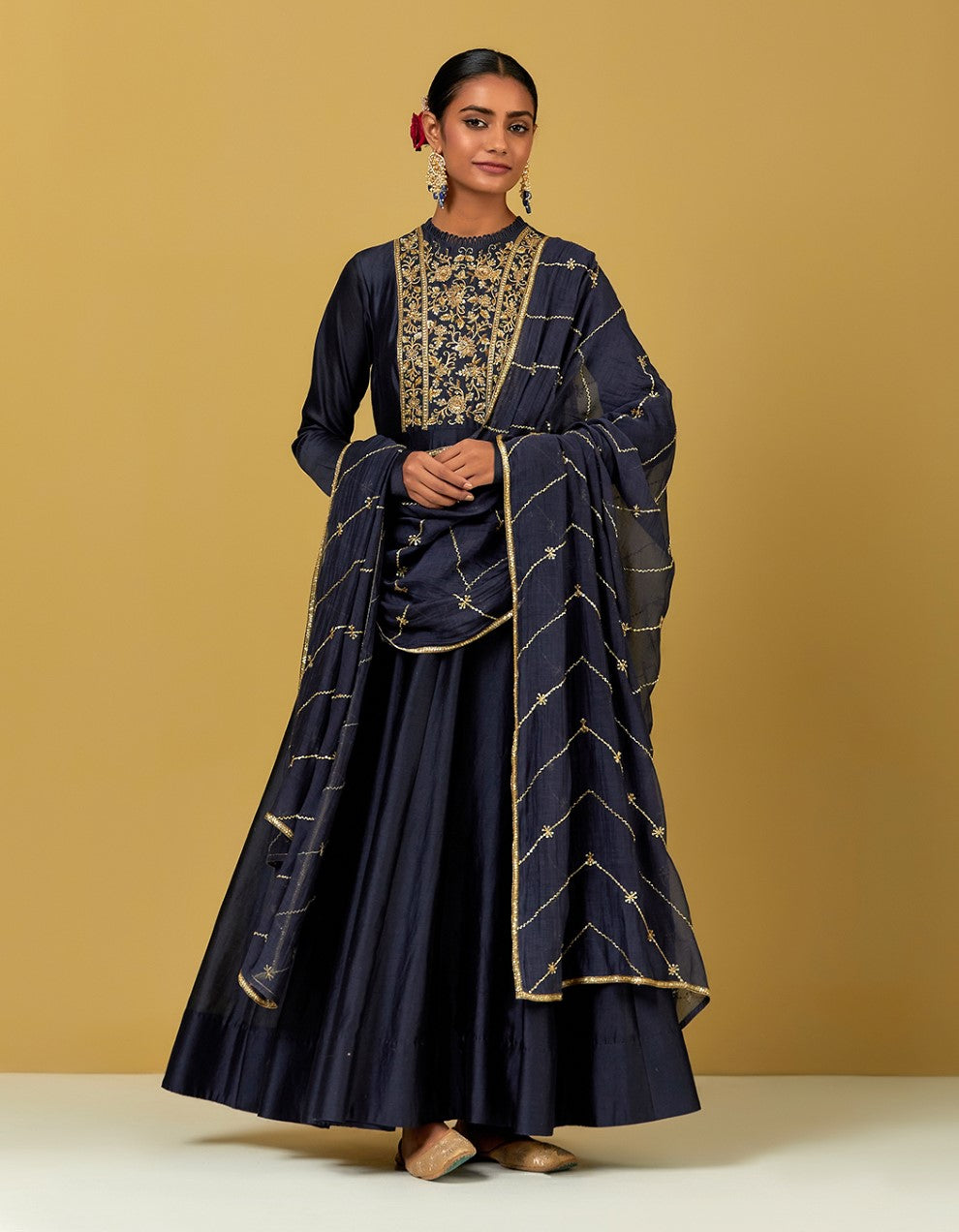 Blue Hand Embroidered Floor Length Anarkali Suit Set