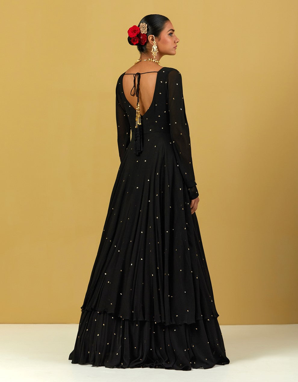 Black Hand Embroidered Georgette Gown With Dupatta