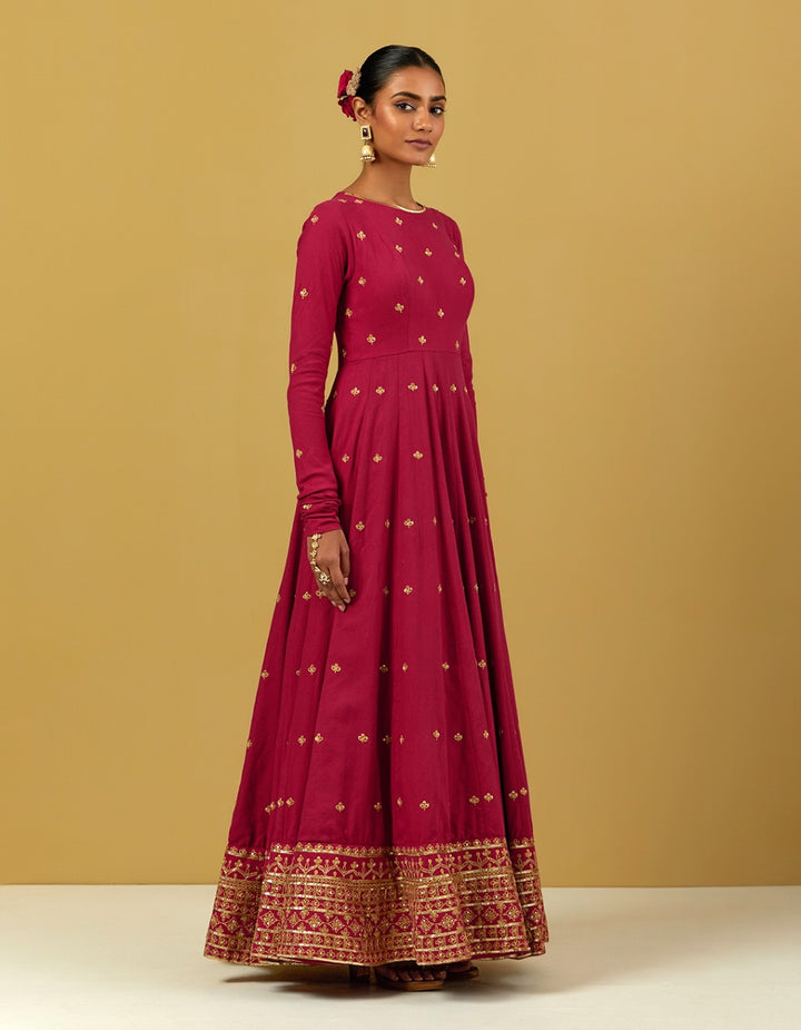 Maroon Hand Embroidered Cheese Cotton Suit And Dupatta