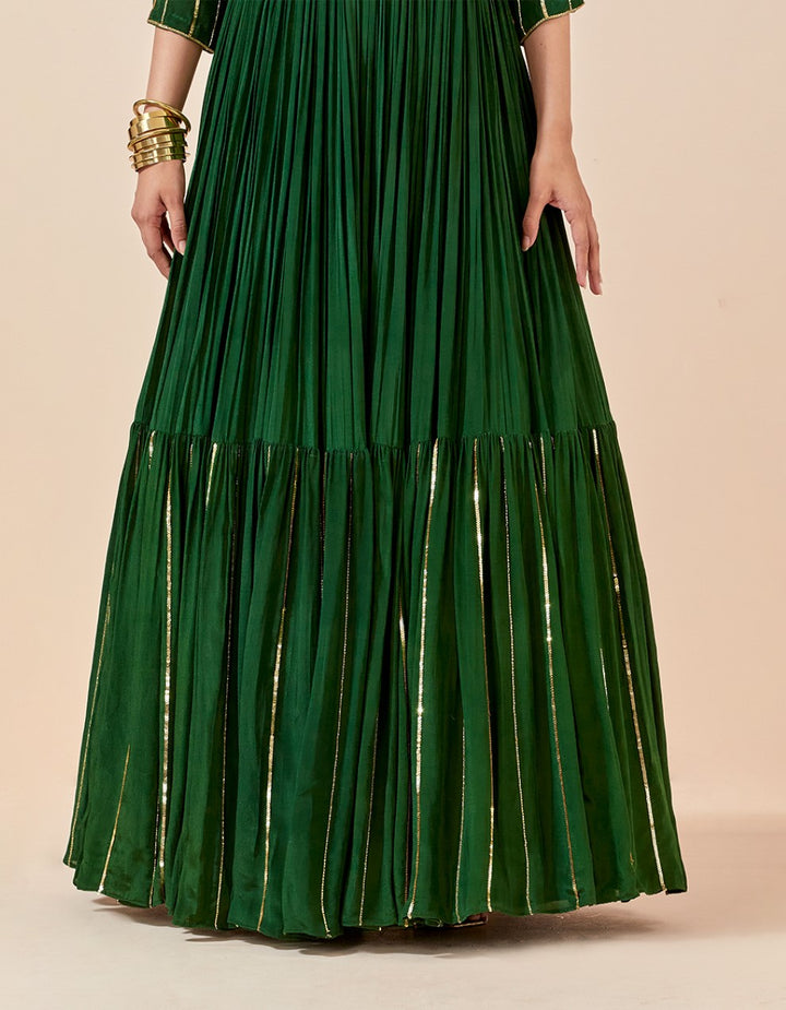 Green embroidered crepe gown and tissue organza dupatta