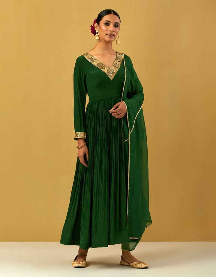 Green Hand Embroidered Anarkali