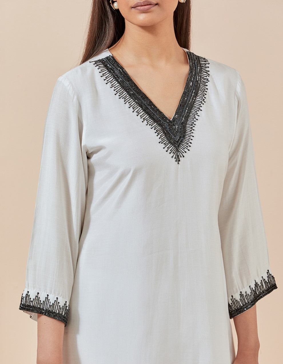 Black muslin cotton hand embroidered kurta with pants