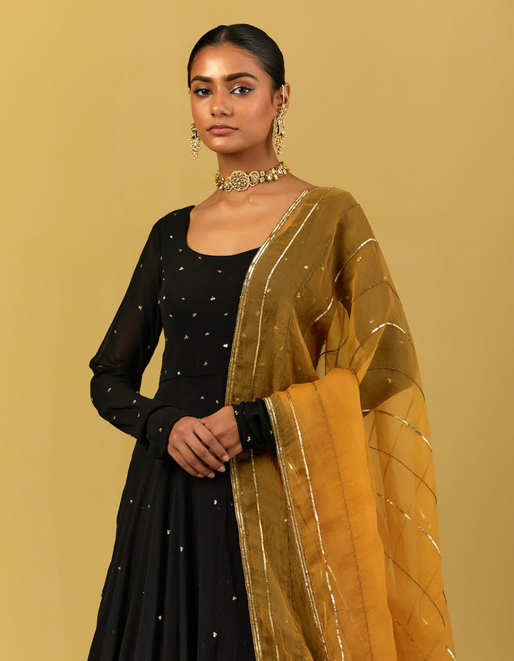 Black Hand Embroidered Georgette Gown With Dupatta
