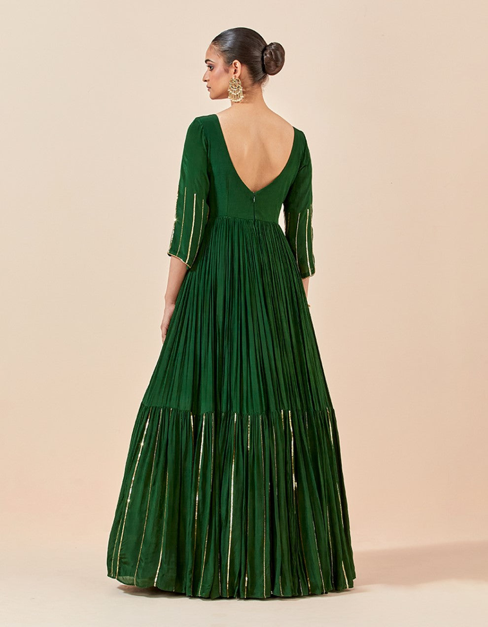 Green embroidered crepe gown and tissue organza dupatta