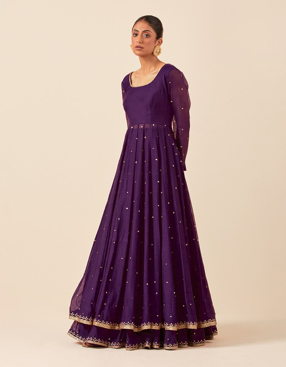 Purple hand embroidered anarkali with skirt