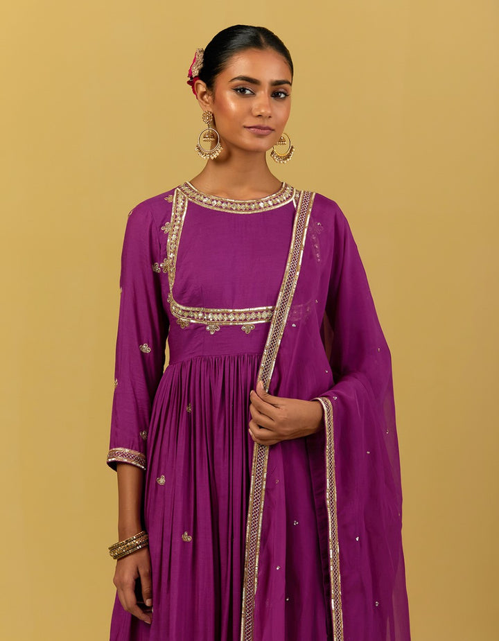 Purple Hand Embroidered Modal Cotton Sharara Set