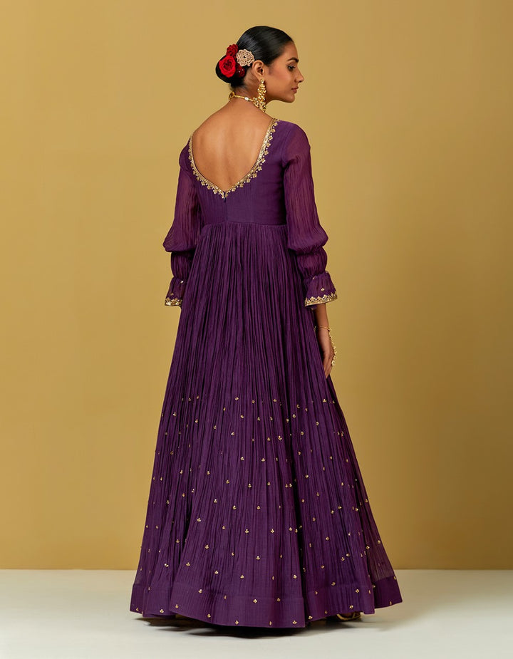 Purple Hand Embroidered Chanderi Suit