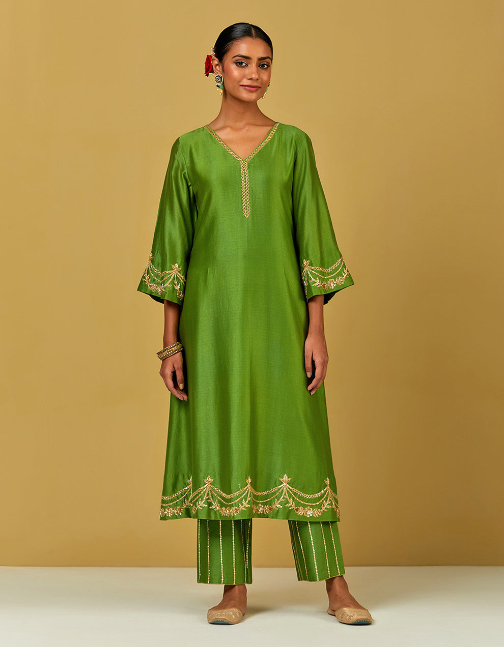 Green Embroidered Chanderi Silk Kurta
