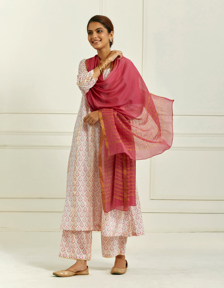 Pink Printed Kurta With Pallazo And Dupatta