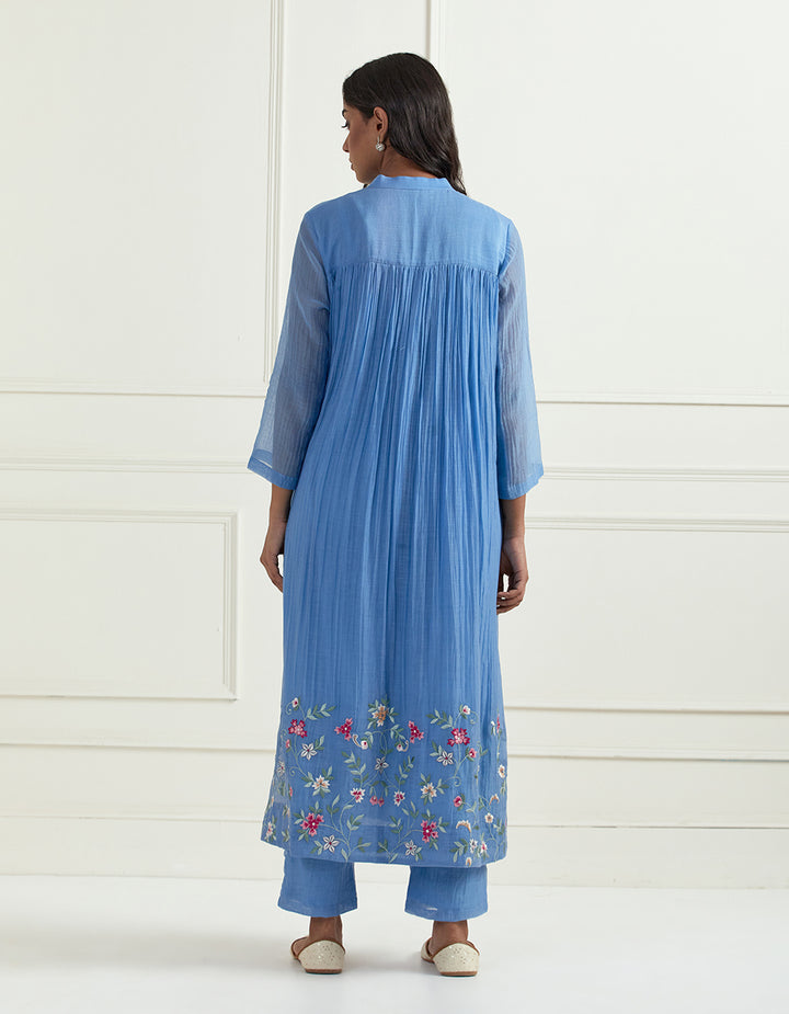Blue hand embroidered chanderi kurta with pants