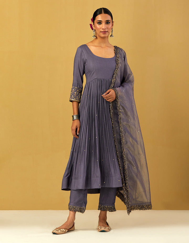 Blue Cheese Cotton Suit With Pants And Shimmer Dupatta