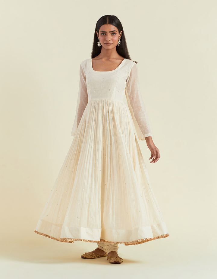 White Embroidered Light Chanderi Anarkali with Churidar And Dupatta