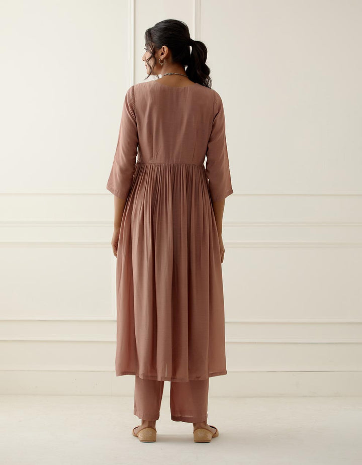 Dusty Peach Kurta With Pants And Dupatta