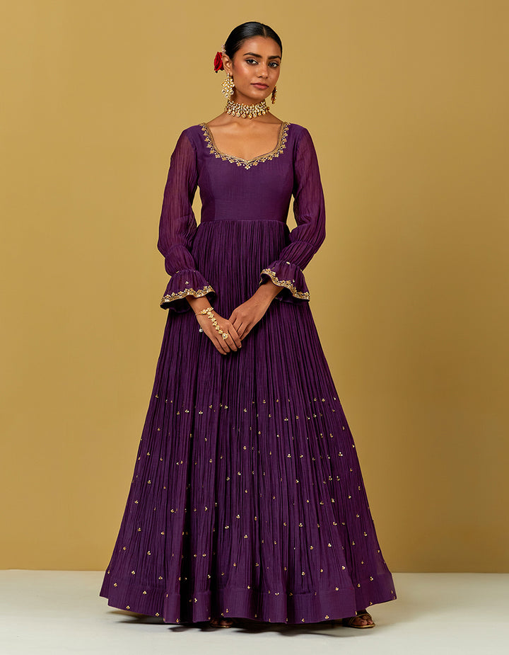 Purple Hand Embroidered Chanderi Suit And Dupatta