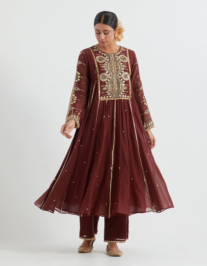 Maroon Light Chanderi Kurta With Pants