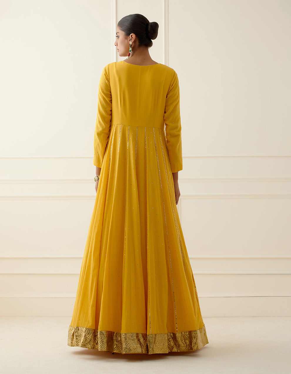 Yellow Cheese Cotton Floor Length Anarkali With Dupatta