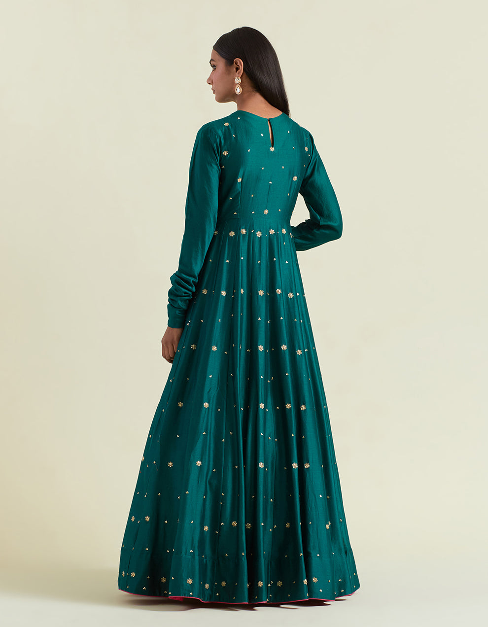 Green Chanderi Anarkali with Organza Dupatta