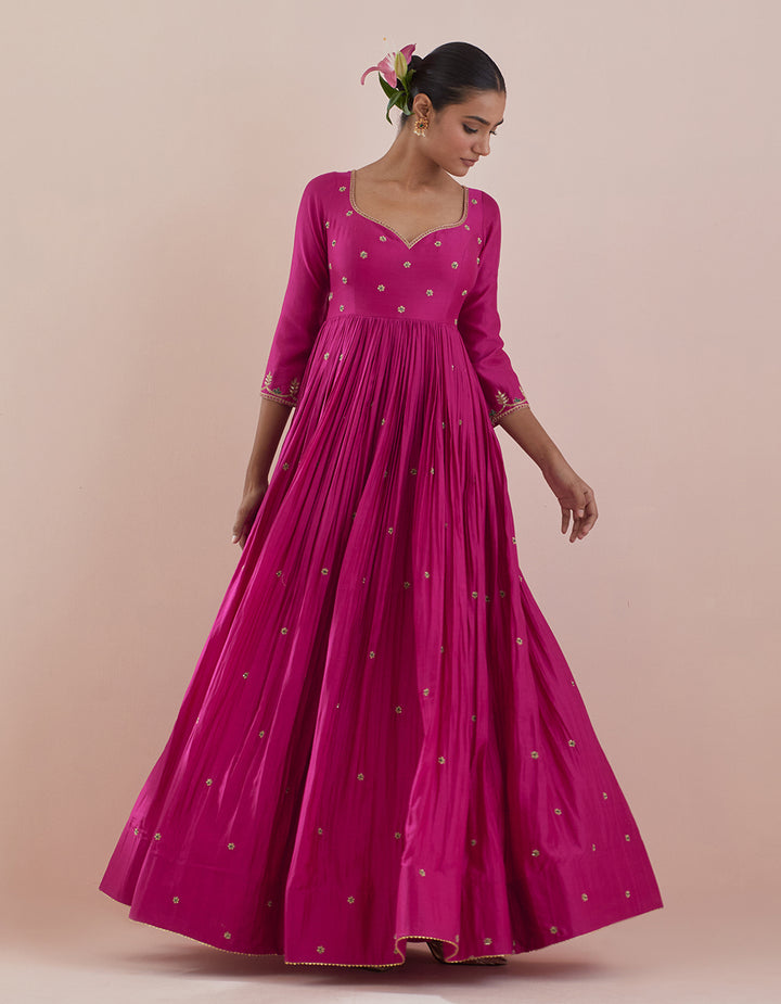 Magenta Chanderi Anarakli with Pure Organza Dupatta