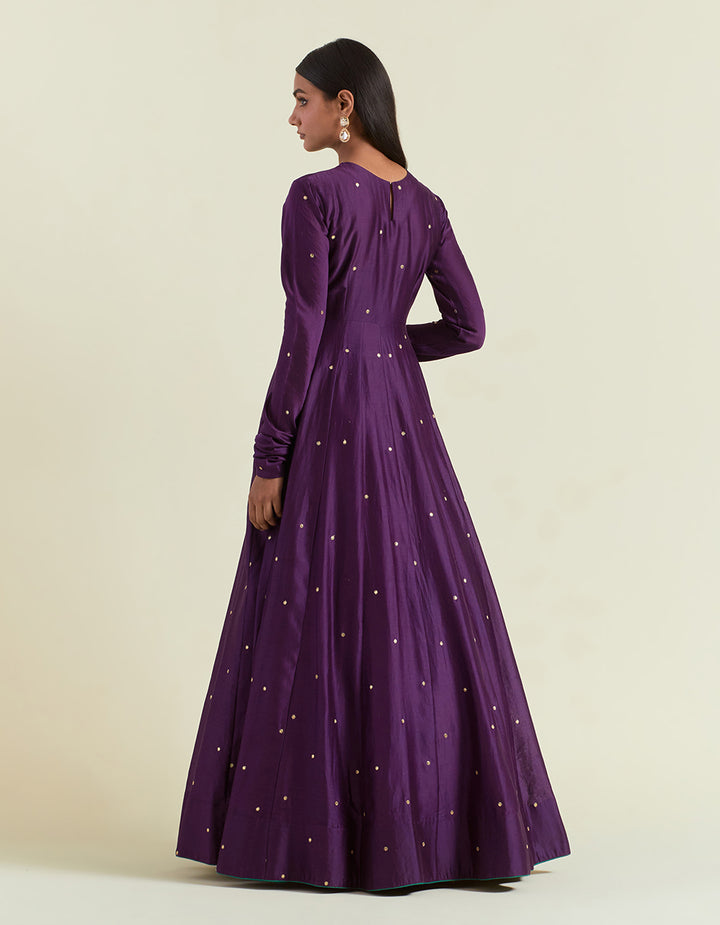 Purple Chanderi Anarkali with Organza Dupatta