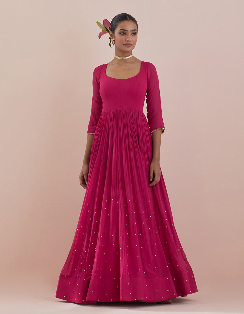 Pink Georgette Anarkali with Georgette Dupatta