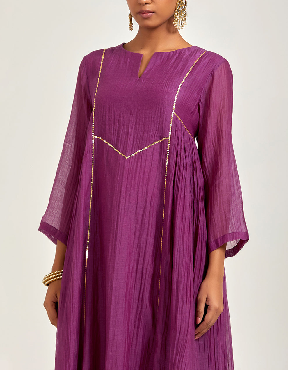 Purple Chanderi Kurta With Pants